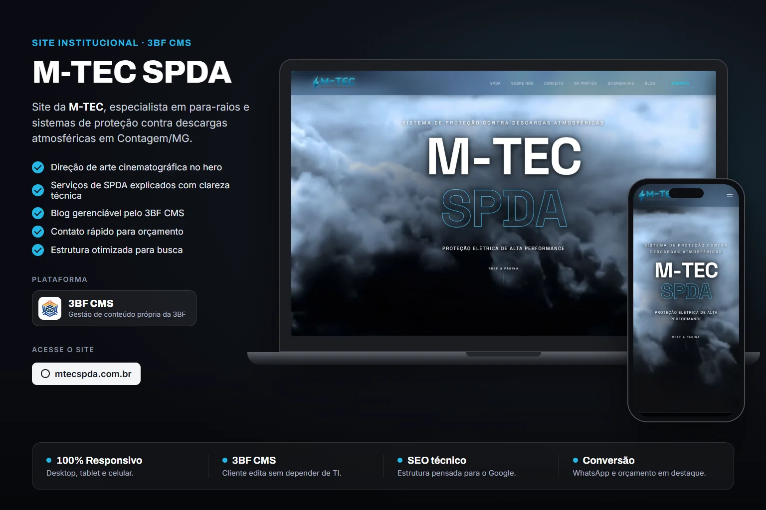 Site M-TEC SPDA desenvolvido pela 3BF Agência
