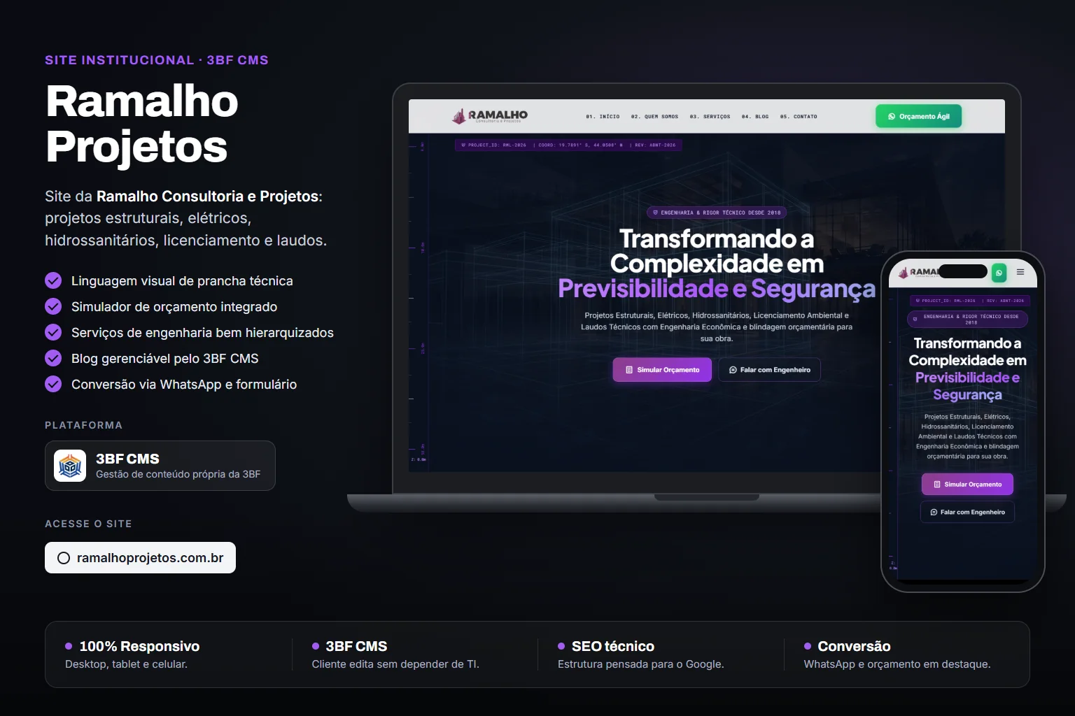 Site Ramalho Projetos desenvolvido pela 3BF Agência